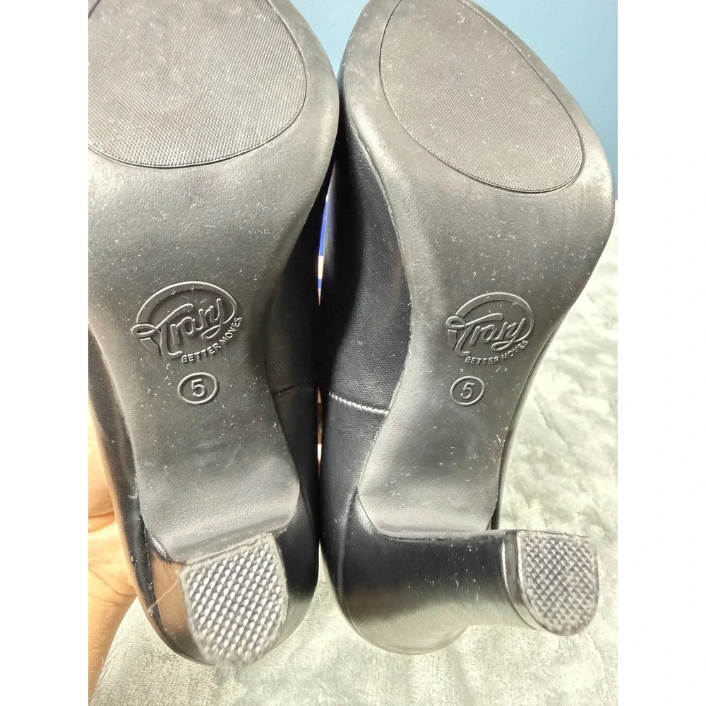 Trary Womens Pumps 5 Black Leather Platform High Heels Round Toe